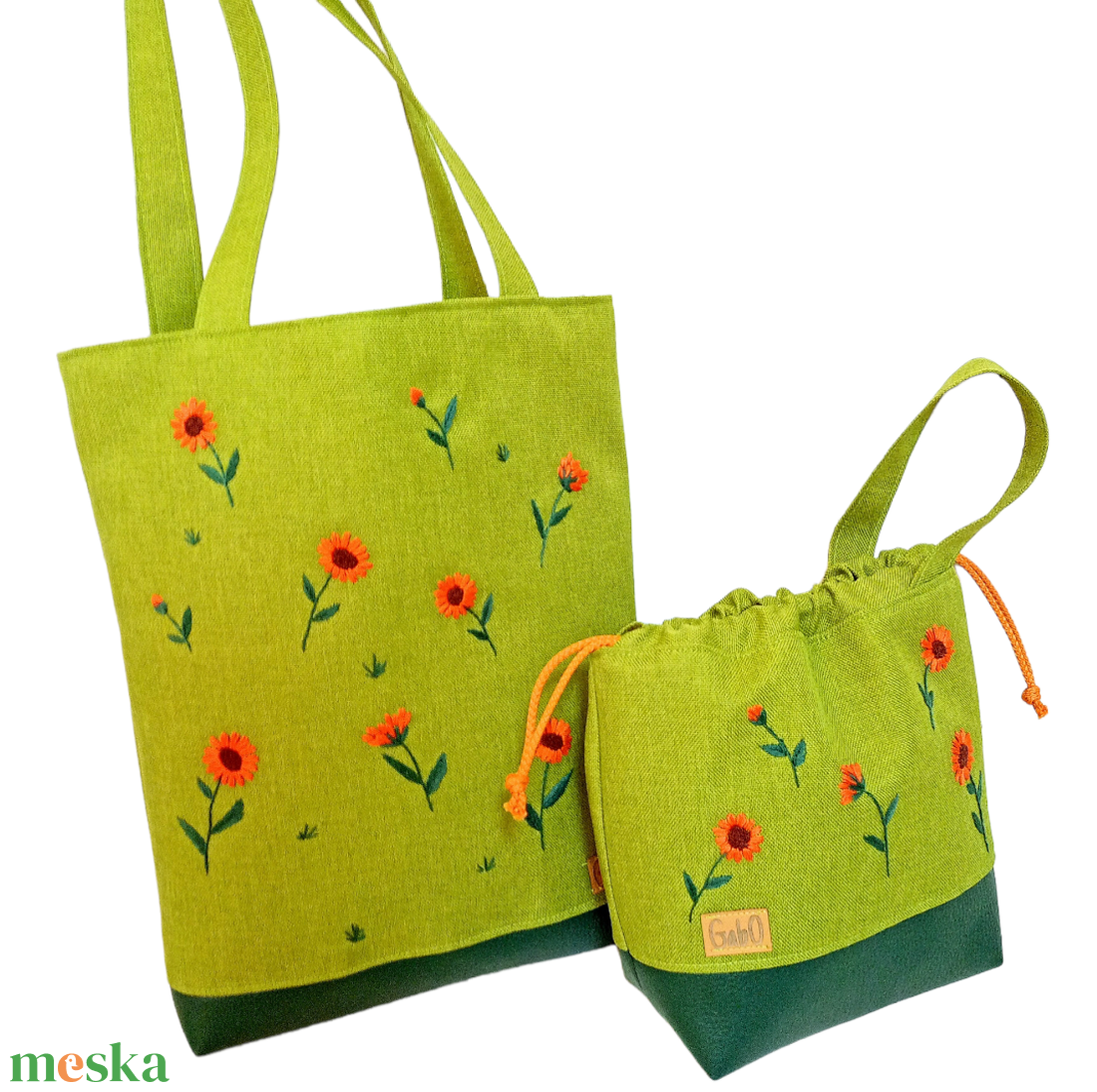 GabO hímzett táska szett Körömvirág, kivizöld (oldaltáska+project bag) - táska & tok - bevásárlás & shopper táska - shopper, textiltáska, szatyor - Meska.hu GabO hímzett táska szett Körömvirág, kivizöld (oldaltáska+project bag) - táska & tok - bevásárlás & shopper táska - shopper, textiltáska, szatyor - Meska.hu