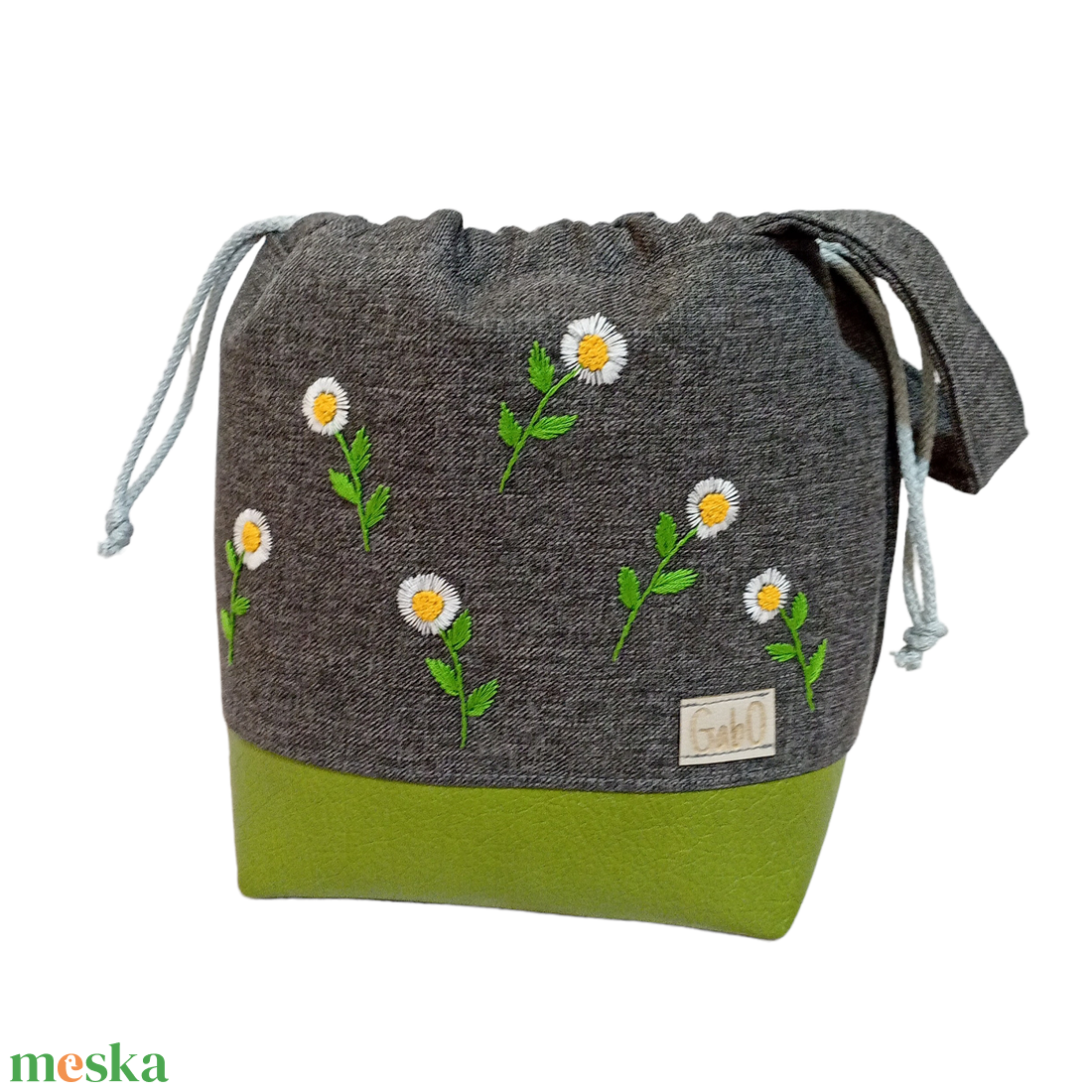 Project bag - Hímzett százszorszép, szürke - táska & tok - bevásárlás & shopper táska - shopper, textiltáska, szatyor - Meska.hu Project bag - Hímzett százszorszép, szürke - táska & tok - bevásárlás & shopper táska - shopper, textiltáska, szatyor - Meska.hu