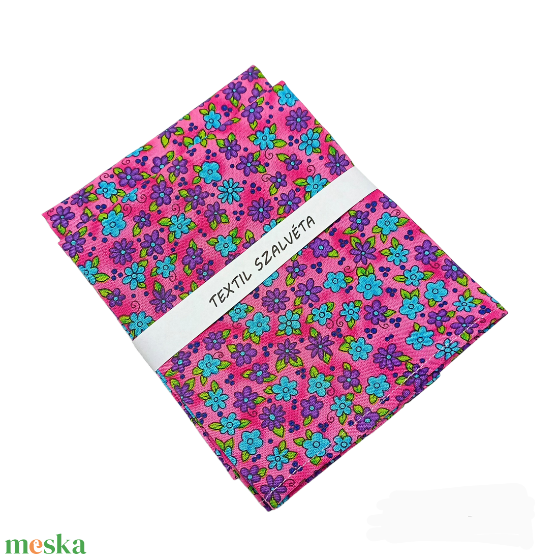 Textil szalvéta 2db, kék - lila - pink virágos - otthon & életmód - konyhafelszerelés, tálalás - konyhai textil - szalvéta - Meska.hu