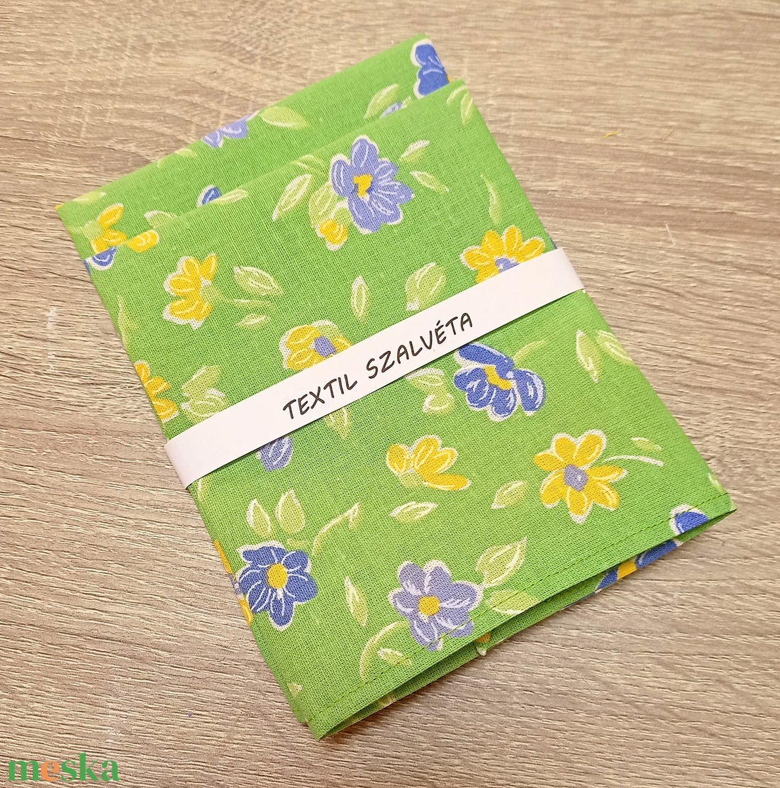 Textil szalvéta 2db, zöld - sárga virágos - otthon & életmód - konyhafelszerelés, tálalás - konyhai textil - szalvéta - Meska.hu