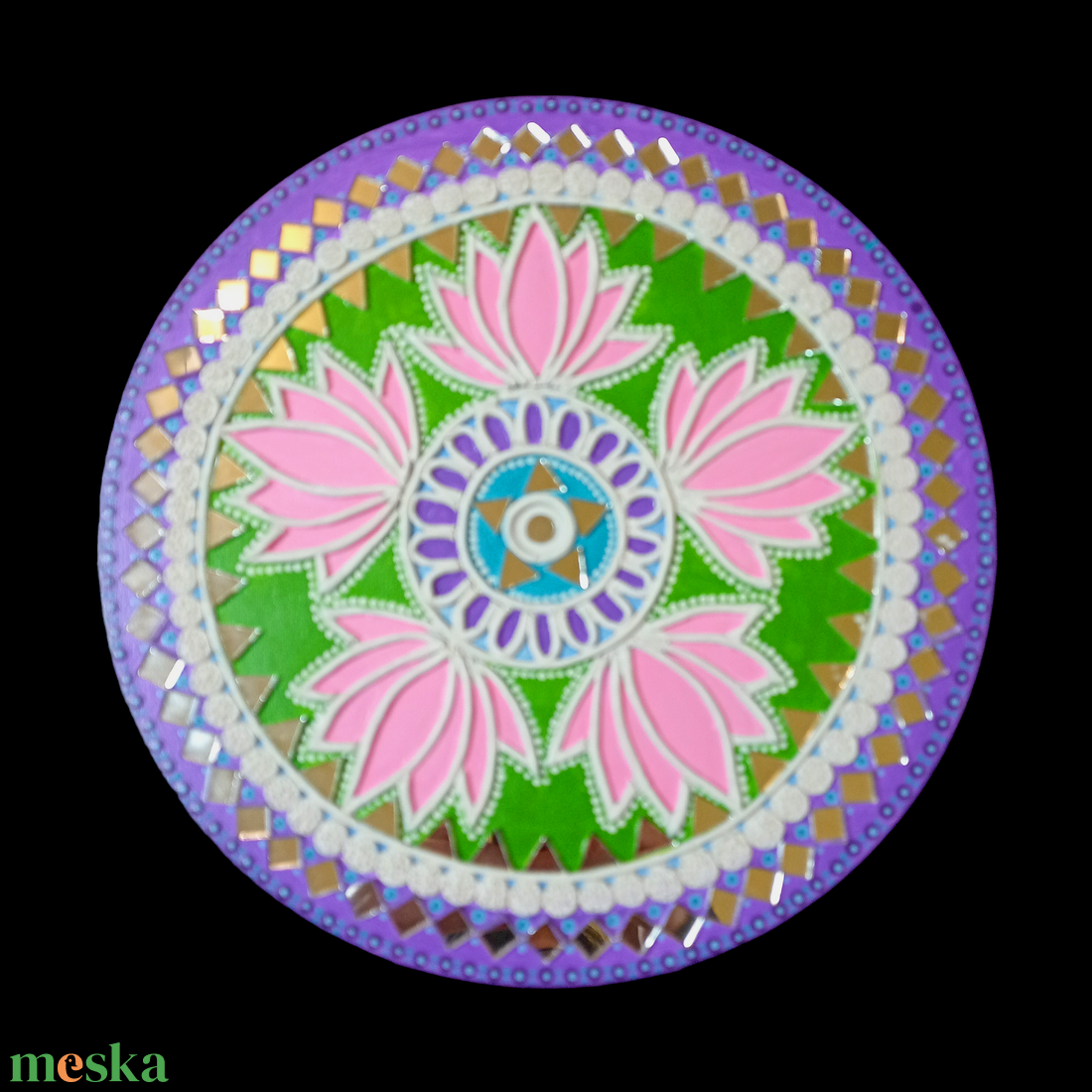 Mandala kép Öt lótuszvirág, tükörmozaikkal - otthon & életmód - dekoráció - spiritualitás - mandala - Meska.hu