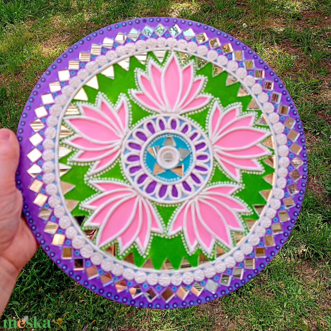 Mandala kép Öt lótuszvirág, tükörmozaikkal - otthon & életmód - dekoráció - spiritualitás - mandala - Meska.hu