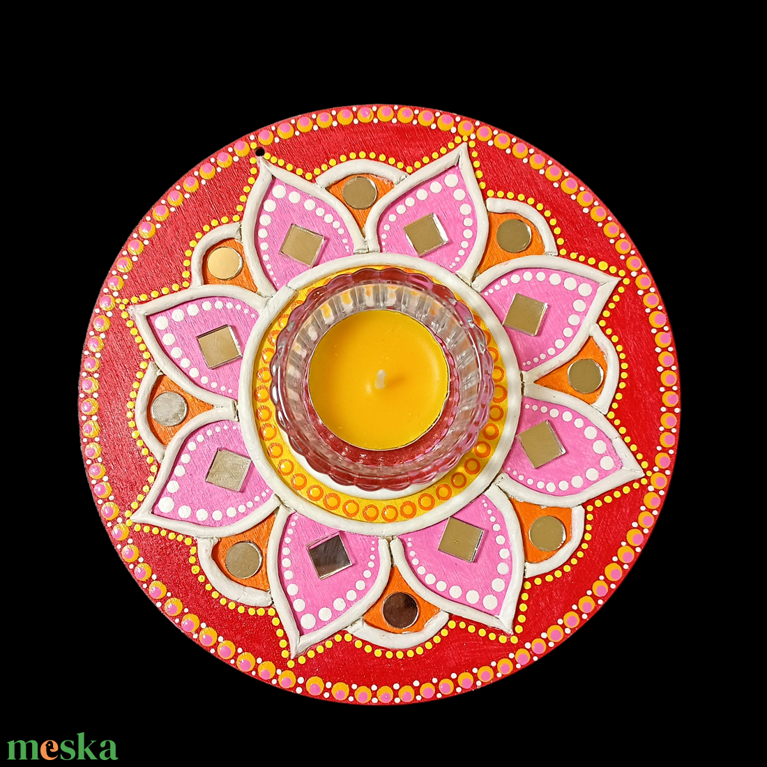 Mandala kép, gyertyatartó piros-pink-sárga virág, tükörmozaikkal - otthon & életmód - dekoráció - spiritualitás - mandala - Meska.hu Mandala kép, gyertyatartó piros-pink-sárga virág, tükörmozaikkal - otthon & életmód - dekoráció - spiritualitás - mandala - Meska.hu