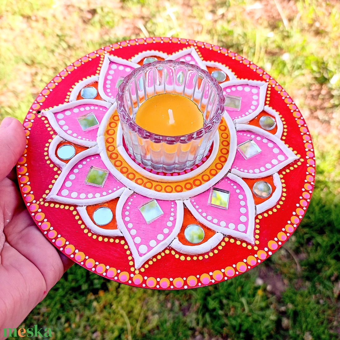 Mandala kép, gyertyatartó piros-pink-sárga virág, tükörmozaikkal - otthon & életmód - dekoráció - spiritualitás - mandala - Meska.hu Mandala kép, gyertyatartó piros-pink-sárga virág, tükörmozaikkal - otthon & életmód - dekoráció - spiritualitás - mandala - Meska.hu