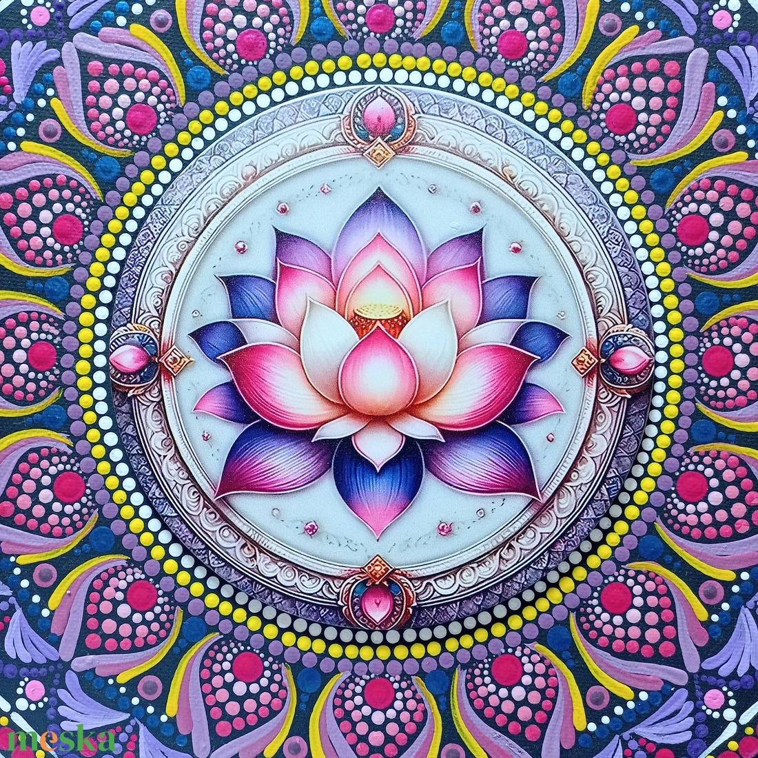 Pontozott mandala Lótuszvirág - művészet - festmény - festmény vegyes technika - Meska.hu Pontozott mandala Lótuszvirág - művészet - festmény - festmény vegyes technika - Meska.hu