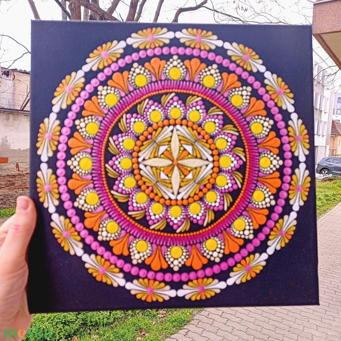 Pontozott mandala Pink - sárga - művészet - festmény - festmény vegyes technika - Meska.hu Pontozott mandala Pink - sárga - művészet - festmény - festmény vegyes technika - Meska.hu