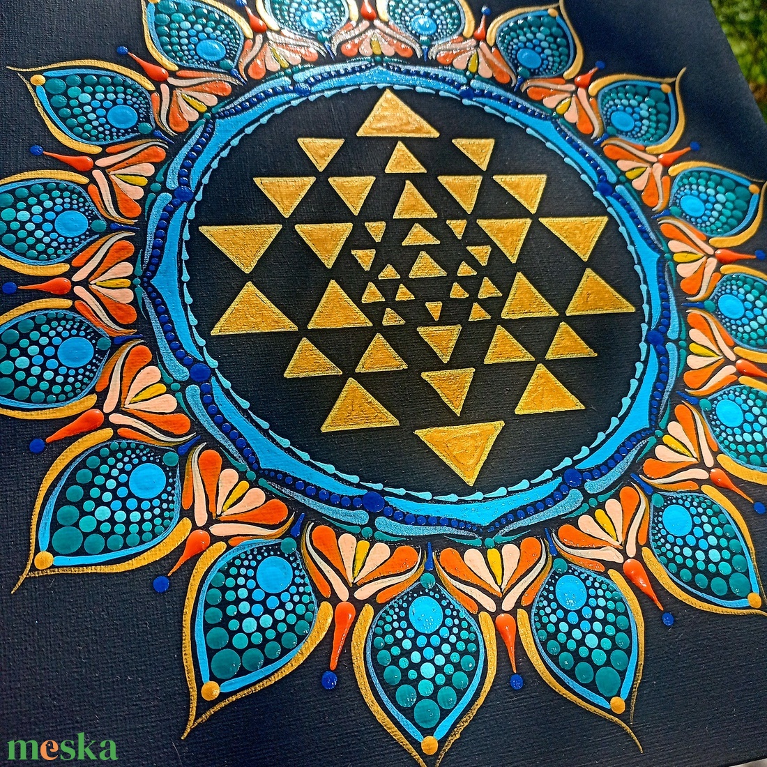 Pontozott mandala Yantra szimbólummal - művészet - festmény - festmény vegyes technika - Meska.hu