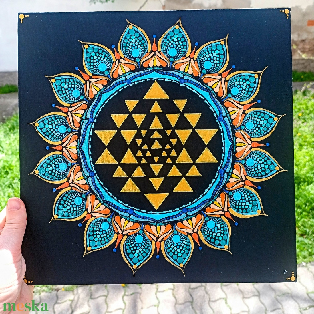 Pontozott mandala Yantra szimbólummal - művészet - festmény - festmény vegyes technika - Meska.hu