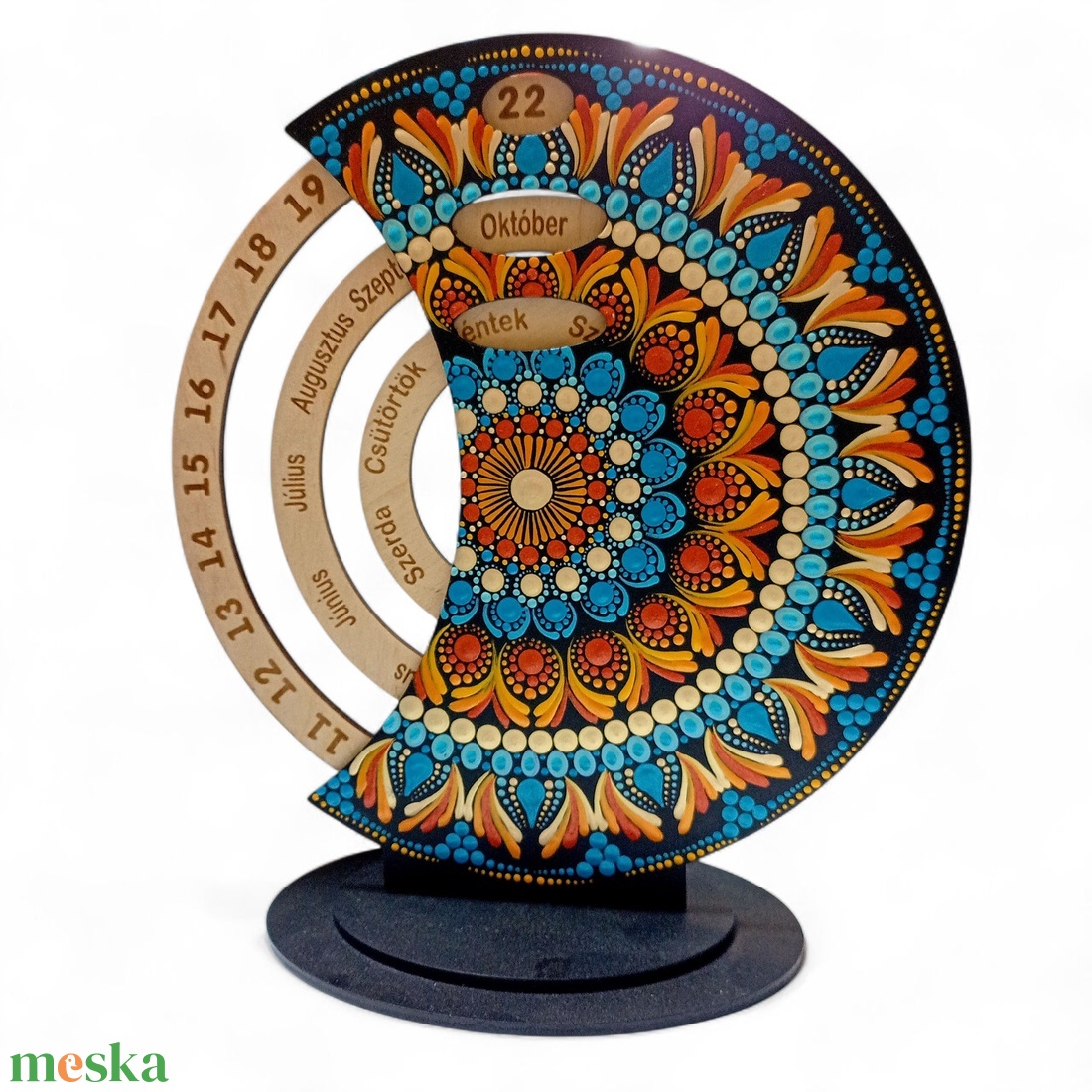 Pontozott mandala fa öröknaptár, kék-narancs - művészet - festmény - festmény vegyes technika - Meska.hu