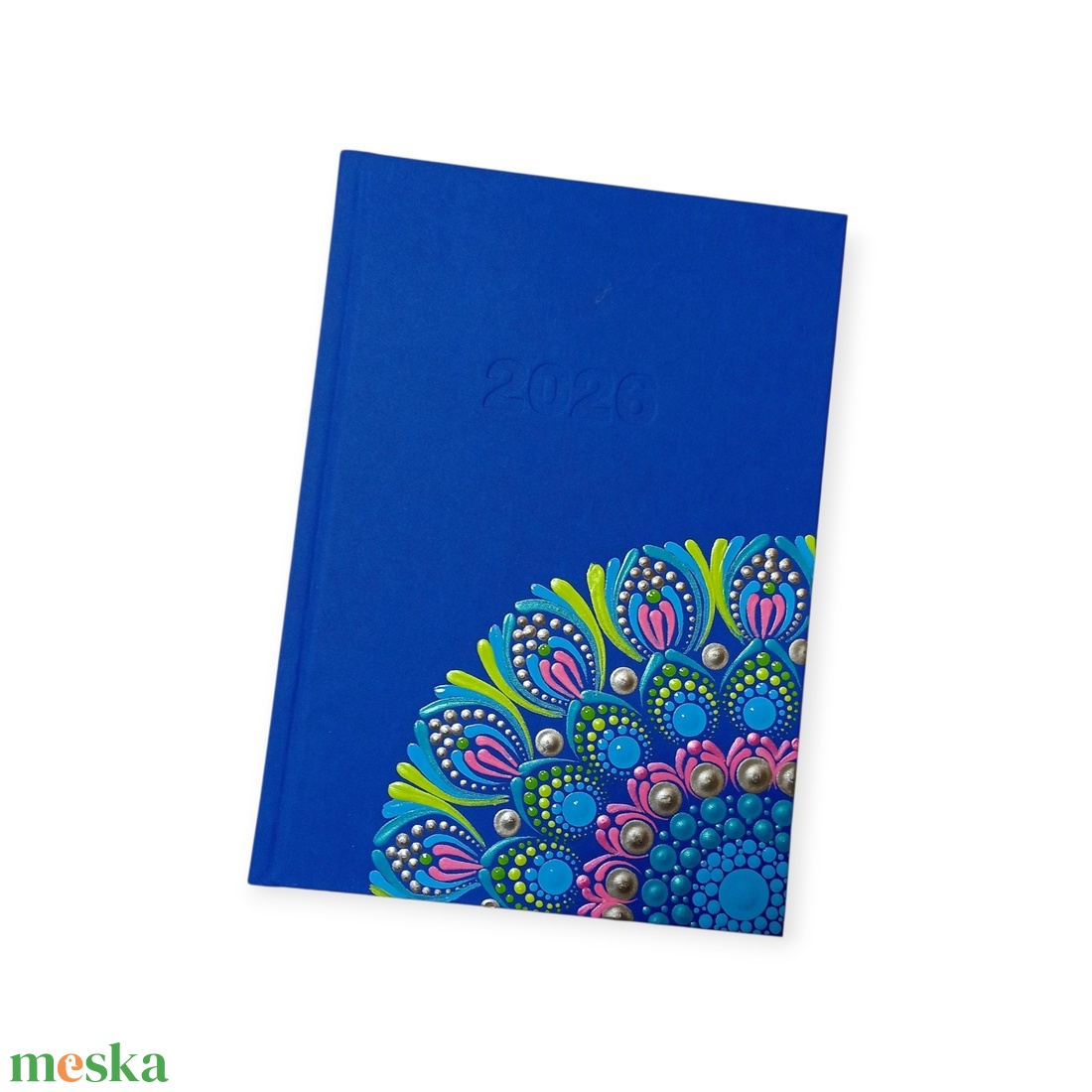 Pontozott mandalás határidőnapló, 2026-os, kék, zöld és pink mintával - otthon & életmód - papír, írószer - jegyzetfüzet & napló - Meska.hu