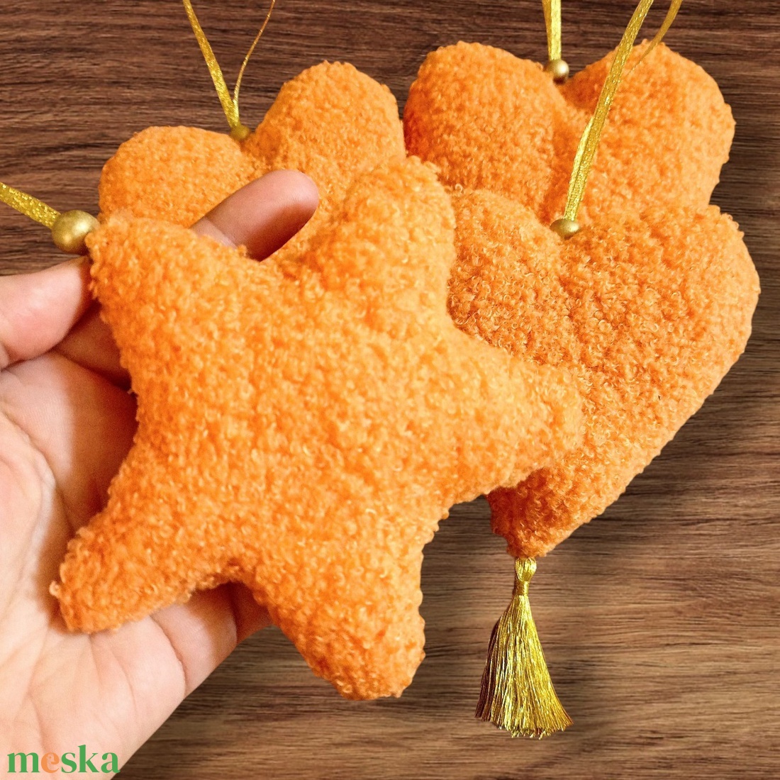 Karácsonyi dísz szett  szívecskék és csillag, fehér, puha Teddy anyagból - karácsony - karácsonyi lakásdekoráció - karácsonyfadíszek - Meska.hu