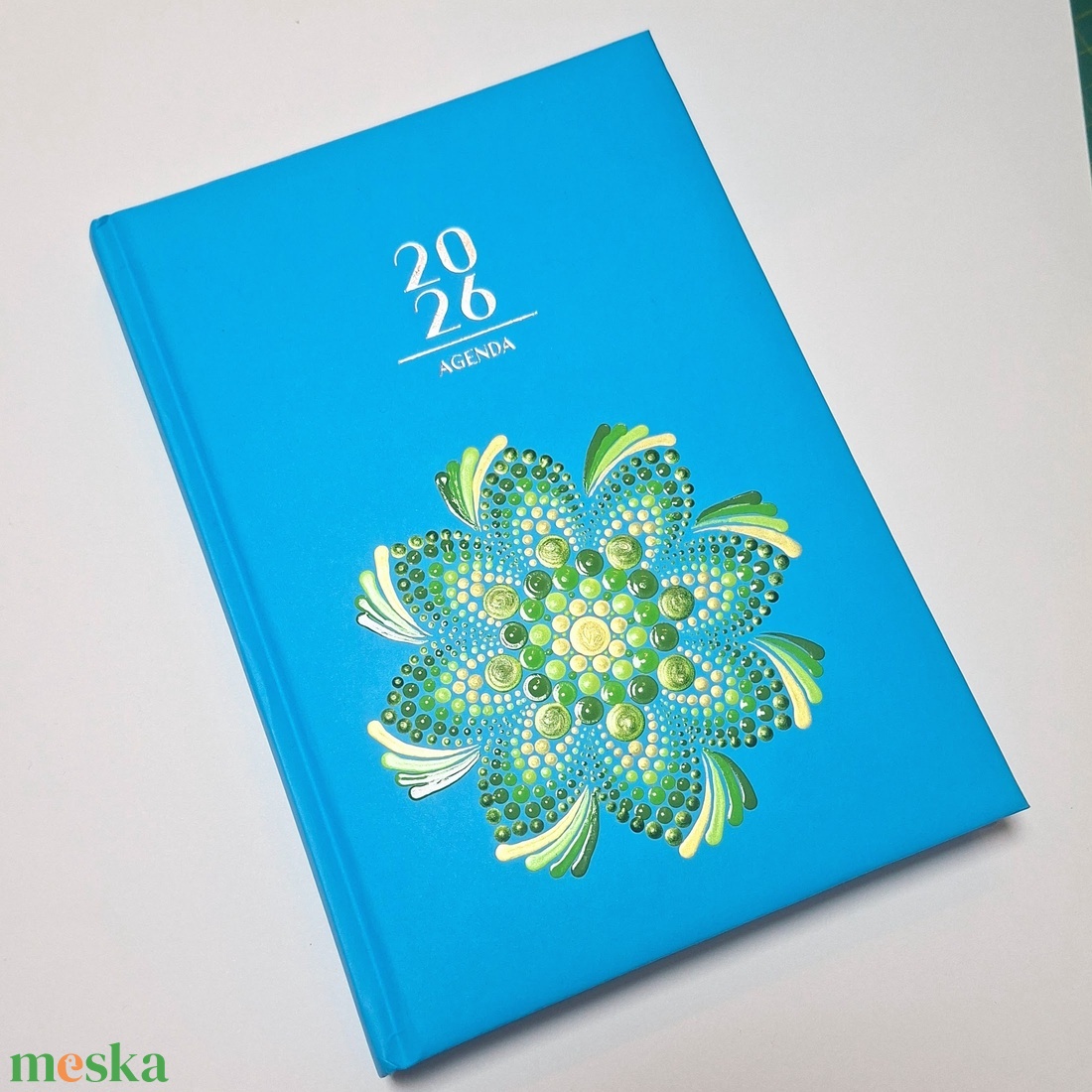 Pontozott mandalás határidőnapló, 2026-os, kék, zöld és arany mintával - otthon & életmód - papír, írószer - jegyzetfüzet & napló - Meska.hu