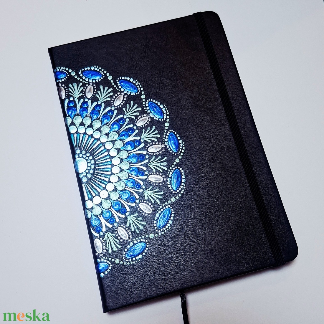 Pontfestett mandalás jegyzetfüzet vonalas, fekete, kék,ezüst - otthon & életmód - papír, írószer - jegyzetfüzet & napló - Meska.hu