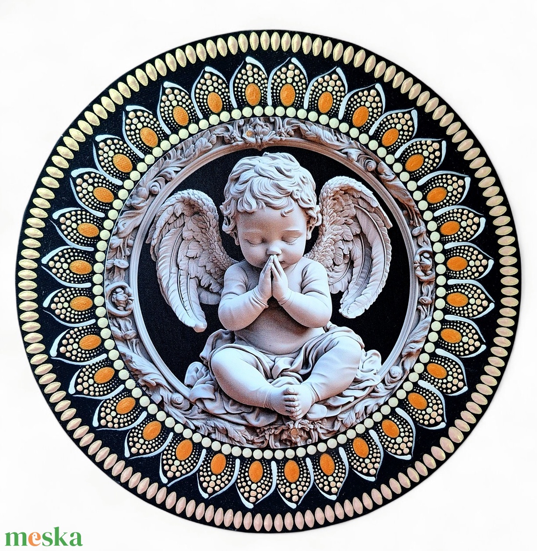 Imádkozó angyalka mandala fém betéttel  30 cm - művészet - festmény - festmény vegyes technika - Meska.hu