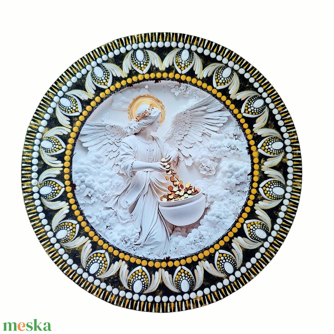 Bőség angyala pontozott mandala fém betéttel  30 cm - művészet - festmény - festmény vegyes technika - Meska.hu