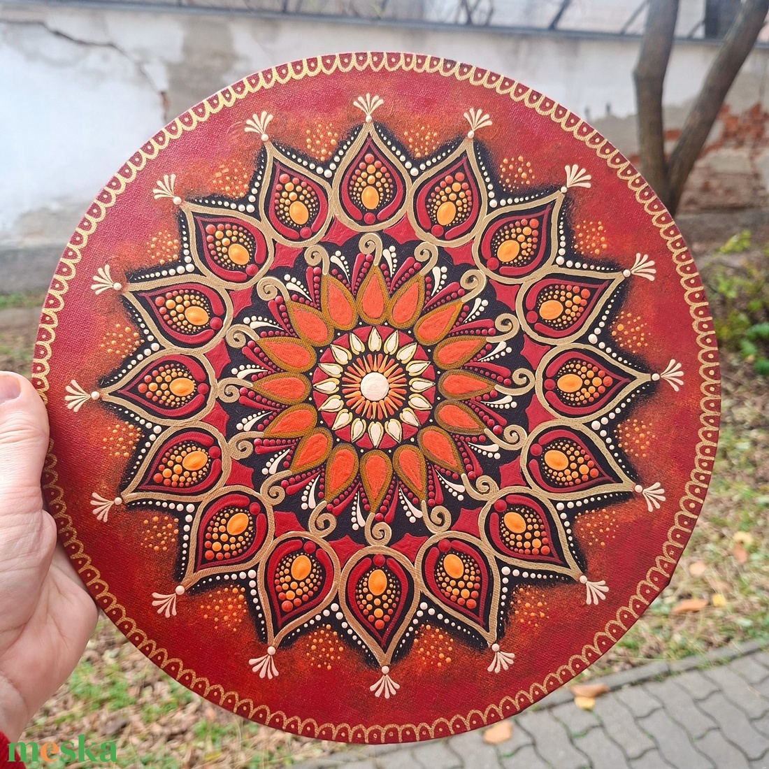 Aranyvörös Életerő mandala, 30 cm - művészet - festmény - festmény vegyes technika - Meska.hu