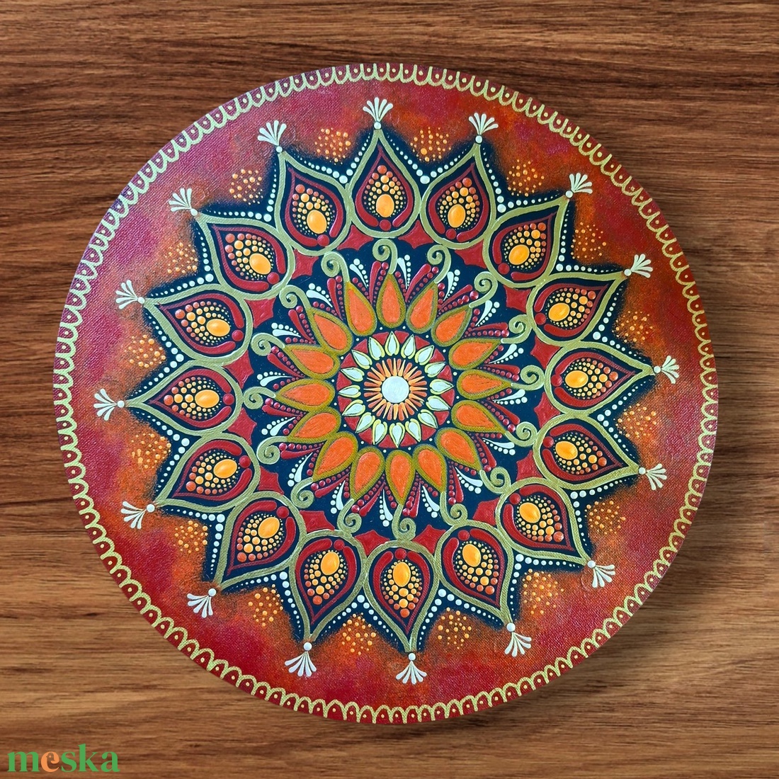 Aranyvörös Életerő mandala, 30 cm - művészet - festmény - festmény vegyes technika - Meska.hu