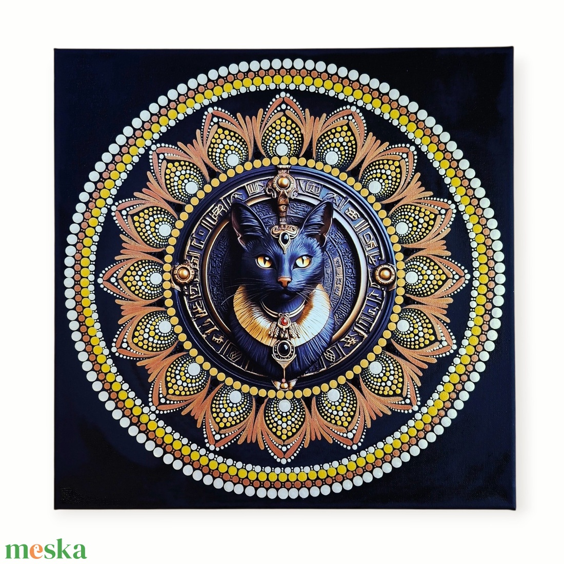 Fáraó cica mandala 40 cm  fém betéttel - művészet - festmény - festmény vegyes technika - Meska.hu