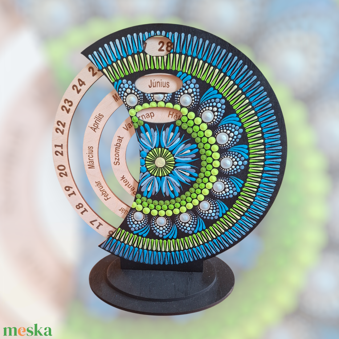 Pontozott mandala fa öröknaptár, Zöld-kék-arany - művészet - festmény - festmény vegyes technika - Meska.hu