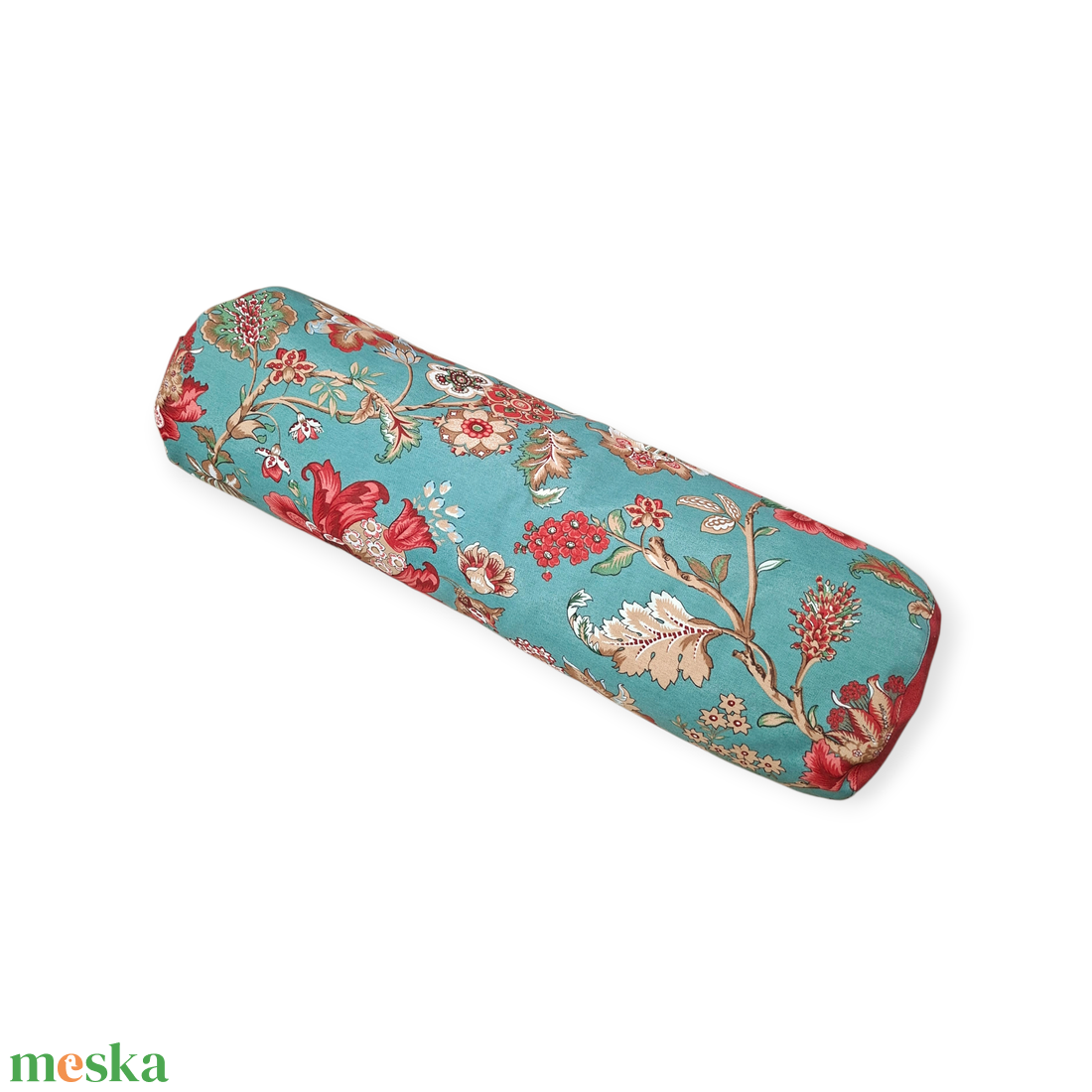 Henger párna tönköly pelyvával töltve, Türkiz-bordó virágos - játék & sport - sport és kikapcsolódás - jóga, pilates, torna - jógapárna - Meska.hu