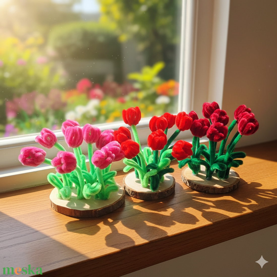  Zsenília tulipán kertecske, bordó - Bolyhos Botanika - otthon & életmód - dekoráció - asztal és polc dekoráció - asztaldísz - Meska.hu