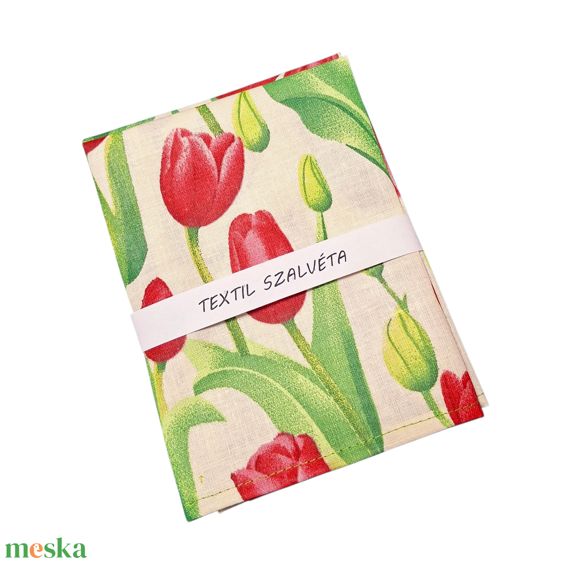 Textil szalvéta 2db, beige alapon piros tulipános - otthon & életmód - konyhafelszerelés, tálalás - konyhai textil - szalvéta - Meska.hu