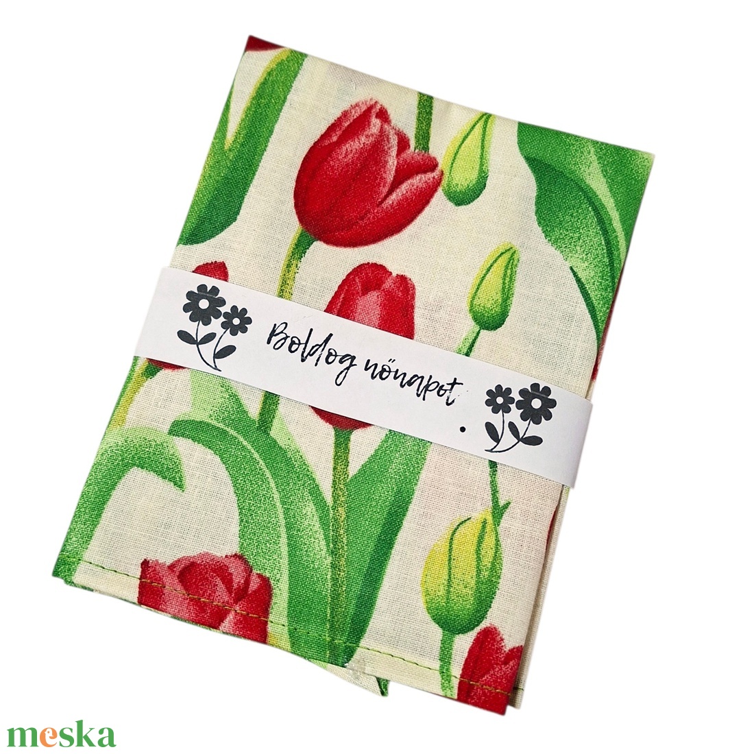 Textil szalvéta 1db, beige alapon piros tulipános, Nőnapi - otthon & életmód - konyhafelszerelés, tálalás - konyhai textil - szalvéta - Meska.hu