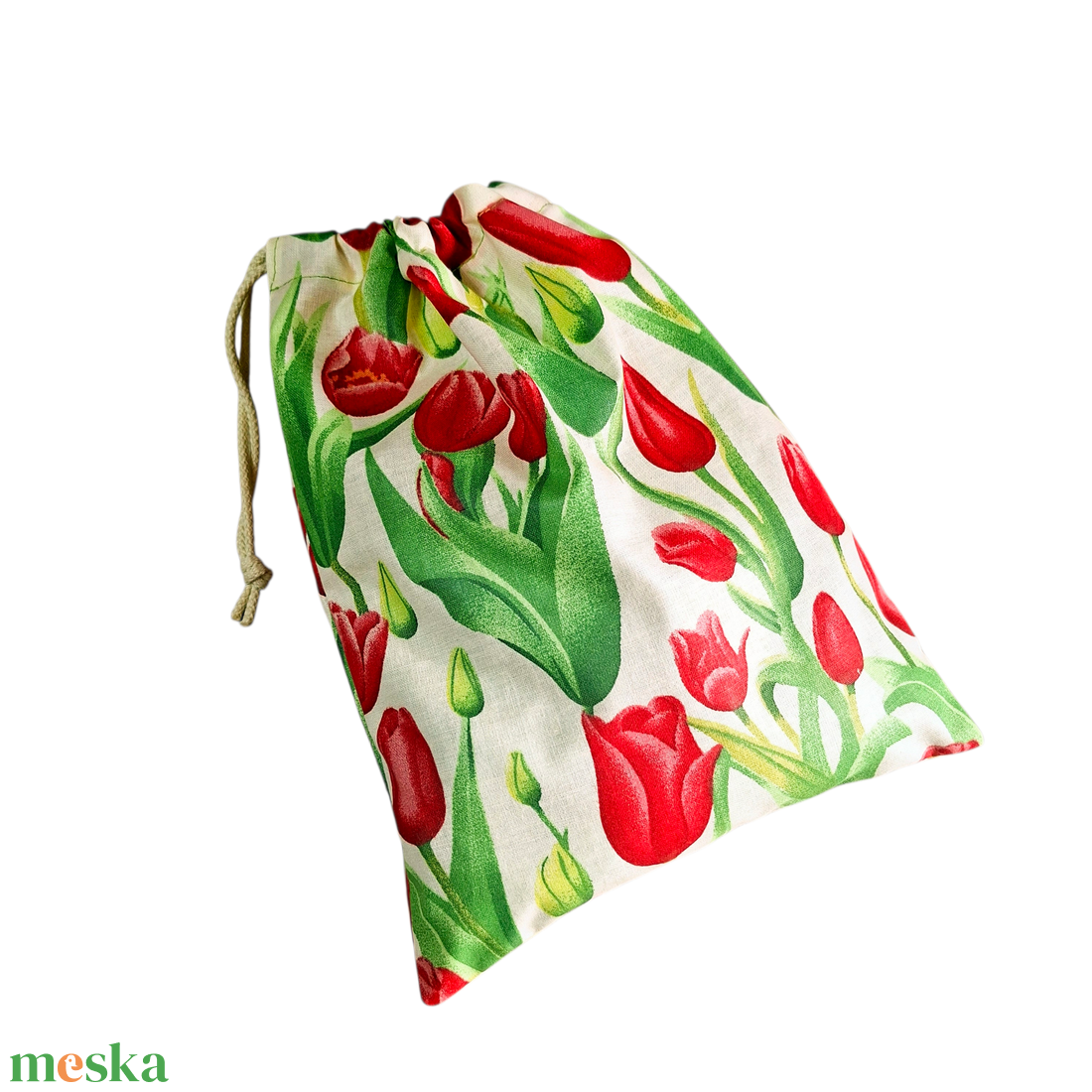 Textilszalvéta 2db+babzsák+tisztasági zsák szett oviba, suliba, beige, piros tulipánok - játék & sport - ovis felszerelés - egyéb ovis kiegészítő - Meska.hu