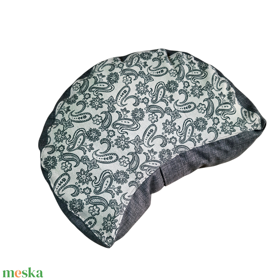 Meditációs félhold, jóga ülőpárna tönköly pelyvával töltve, szürke, kasmír mintás - játék & sport - sport és kikapcsolódás - jóga, pilates, torna - jógapárna - Meska.hu