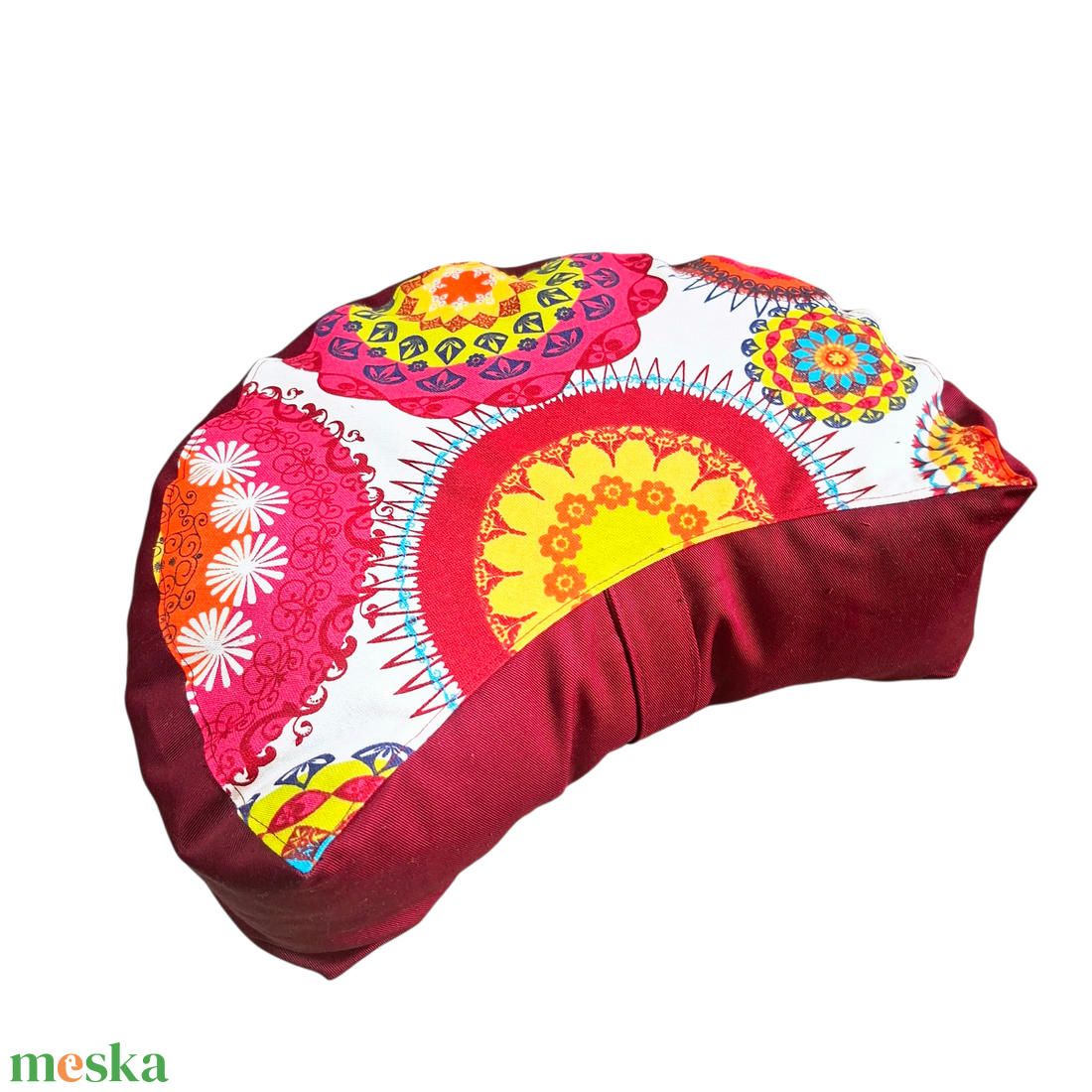 Henger és félhold párna szett tönköly pelyvával töltve, bordó, színes mandalás - játék & sport - sport és kikapcsolódás - jóga, pilates, torna - jógapárna - Meska.hu