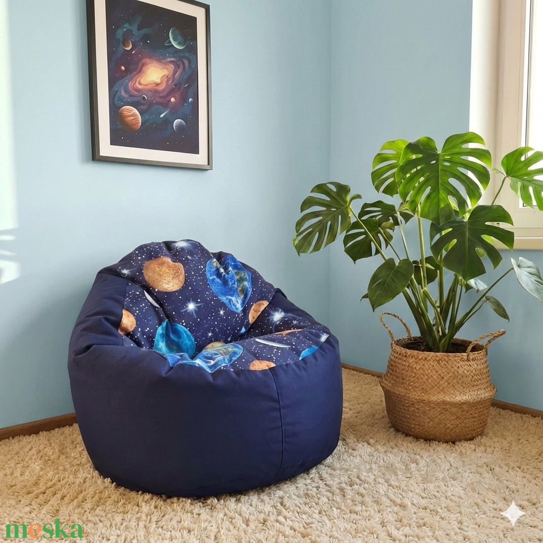 Kék - bolygós alacsonyabb standard babzsák - otthon & életmód - bútor - babzsák - babzsákfotel  - Meska.hu