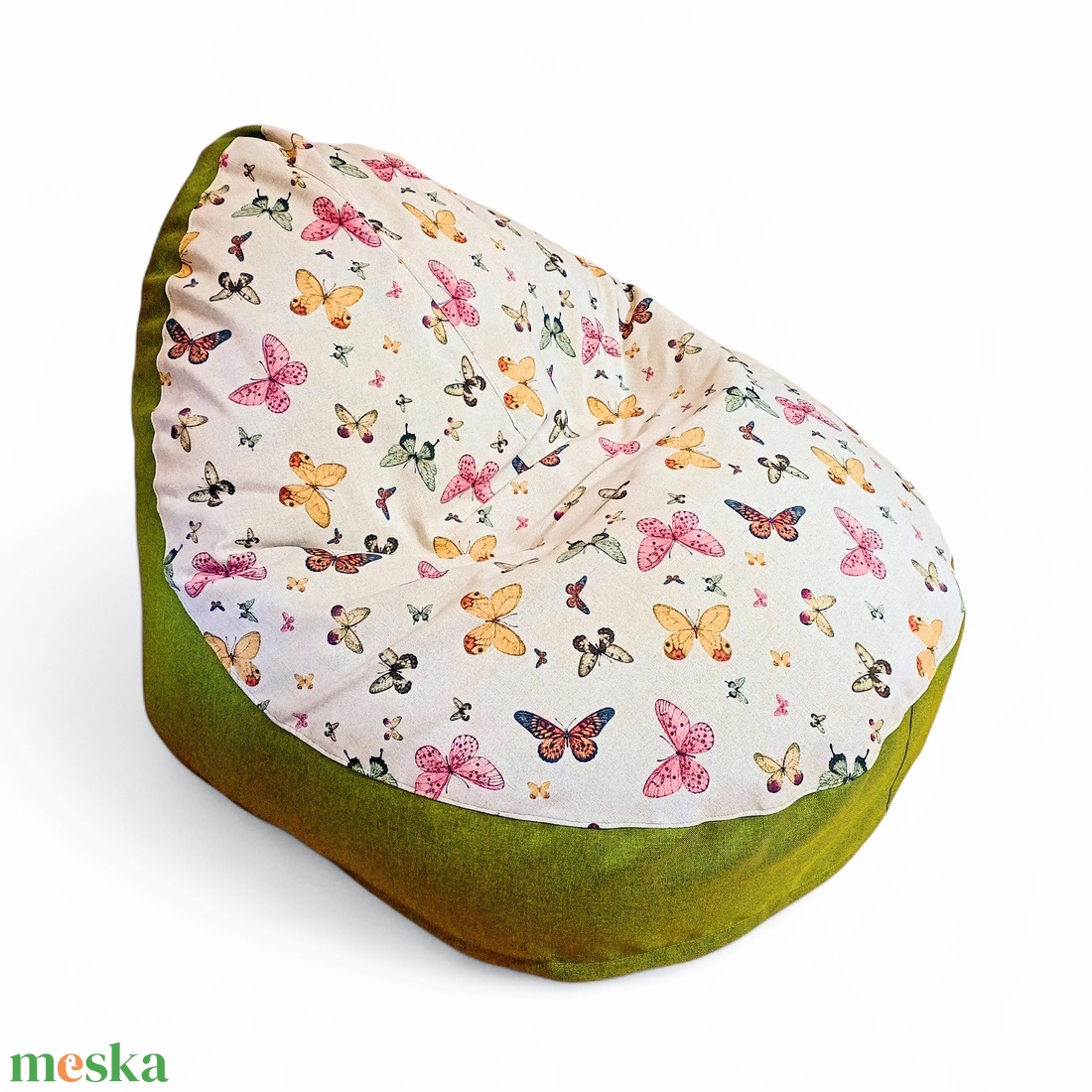 LUX babzsák mini méretben, zöld, beige alapon pillangós - otthon & életmód - bútor - babzsák - babzsákfotel  - Meska.hu