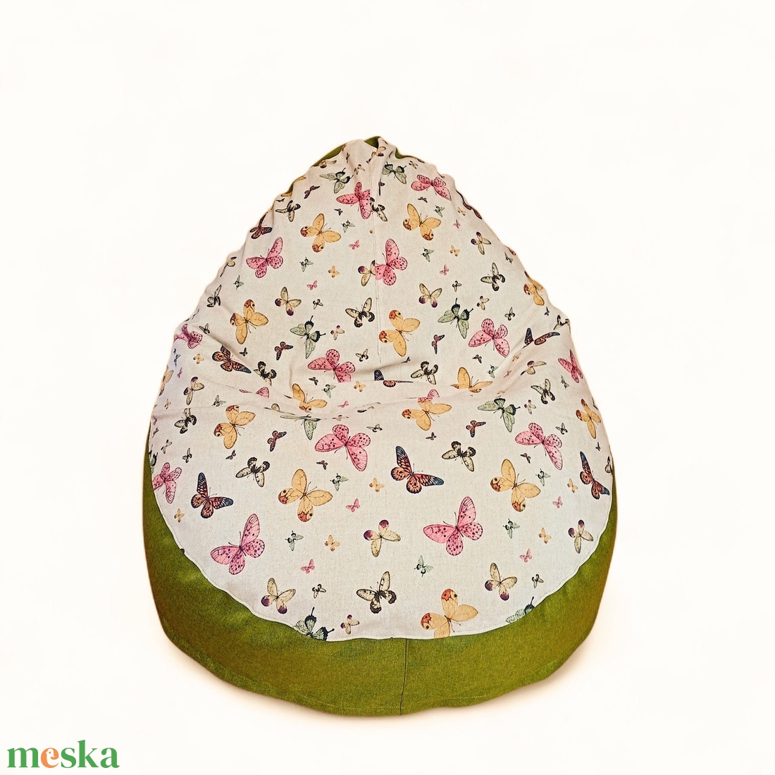 LUX babzsák mini méretben, zöld, beige alapon pillangós - otthon & életmód - bútor - babzsák - babzsákfotel  - Meska.hu