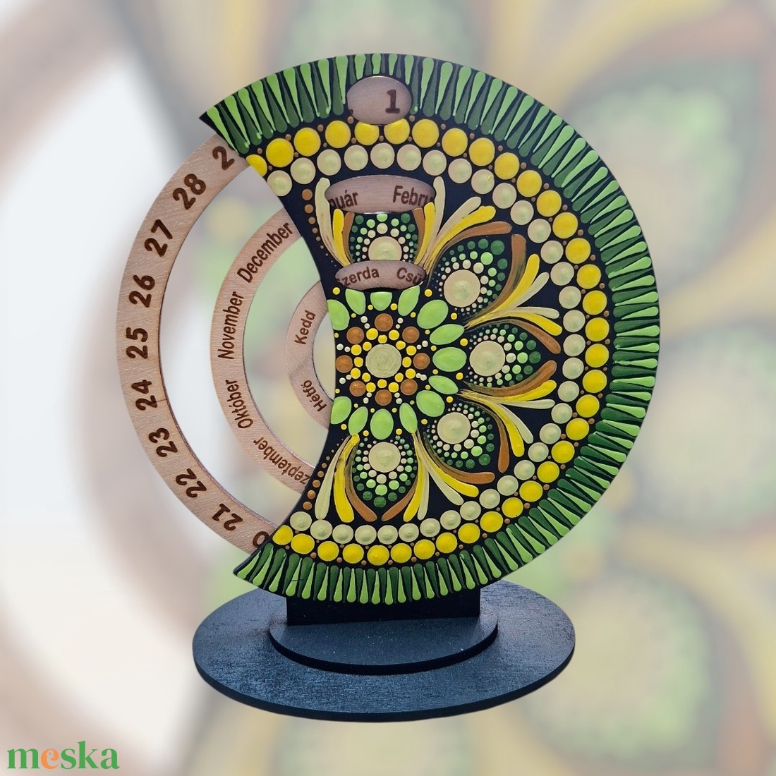 Mandala Öröknaptár � zöld-mustár-sárga - otthon & életmód - dekoráció - fali és függő dekoráció - falinaptár & öröknaptár - Meska.hu