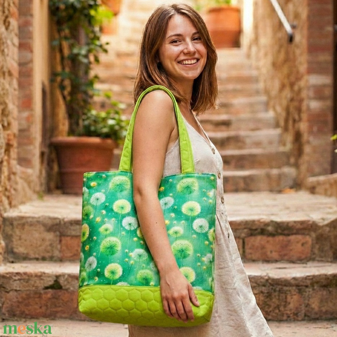 Pitypangos nagy méretű táska, vízlepergetős anyagból - táska & tok - bevásárlás & shopper táska - shopper, textiltáska, szatyor - Meska.hu