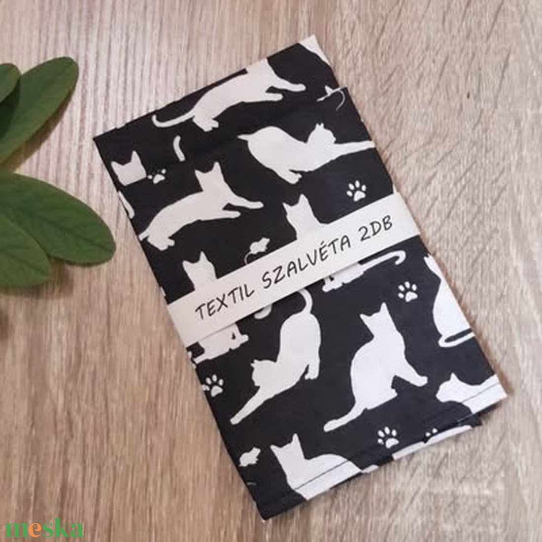 Textil szalvéta 2db,  Fekete-fehér cica - otthon & életmód - konyhafelszerelés, tálalás - konyhai textil - szalvéta - Meska.hu