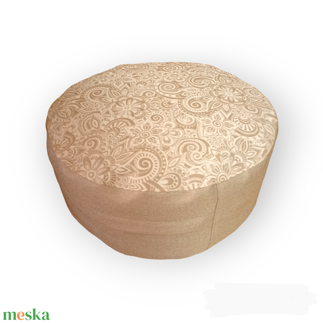 Meditációs, jóga ülőpárna tönköly pelyvával töltve, Bege-fehér, kasmír mintás - játék & sport - sport és kikapcsolódás - jóga, pilates, torna - jógapárna - Meska.hu