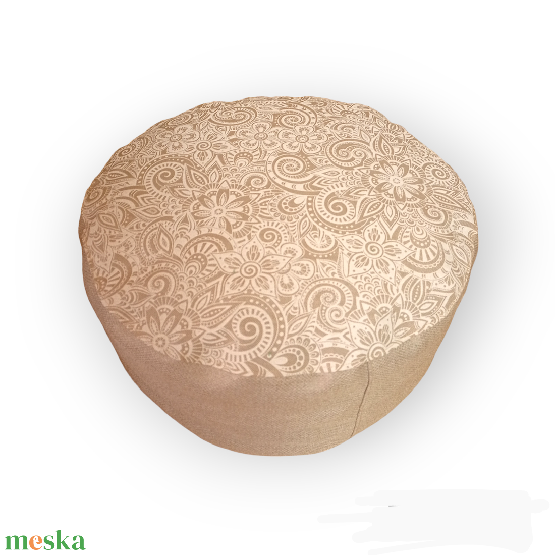 Meditációs, jóga ülőpárna tönköly pelyvával töltve, Bege-fehér, kasmír mintás - játék & sport - sport és kikapcsolódás - jóga, pilates, torna - jógapárna - Meska.hu