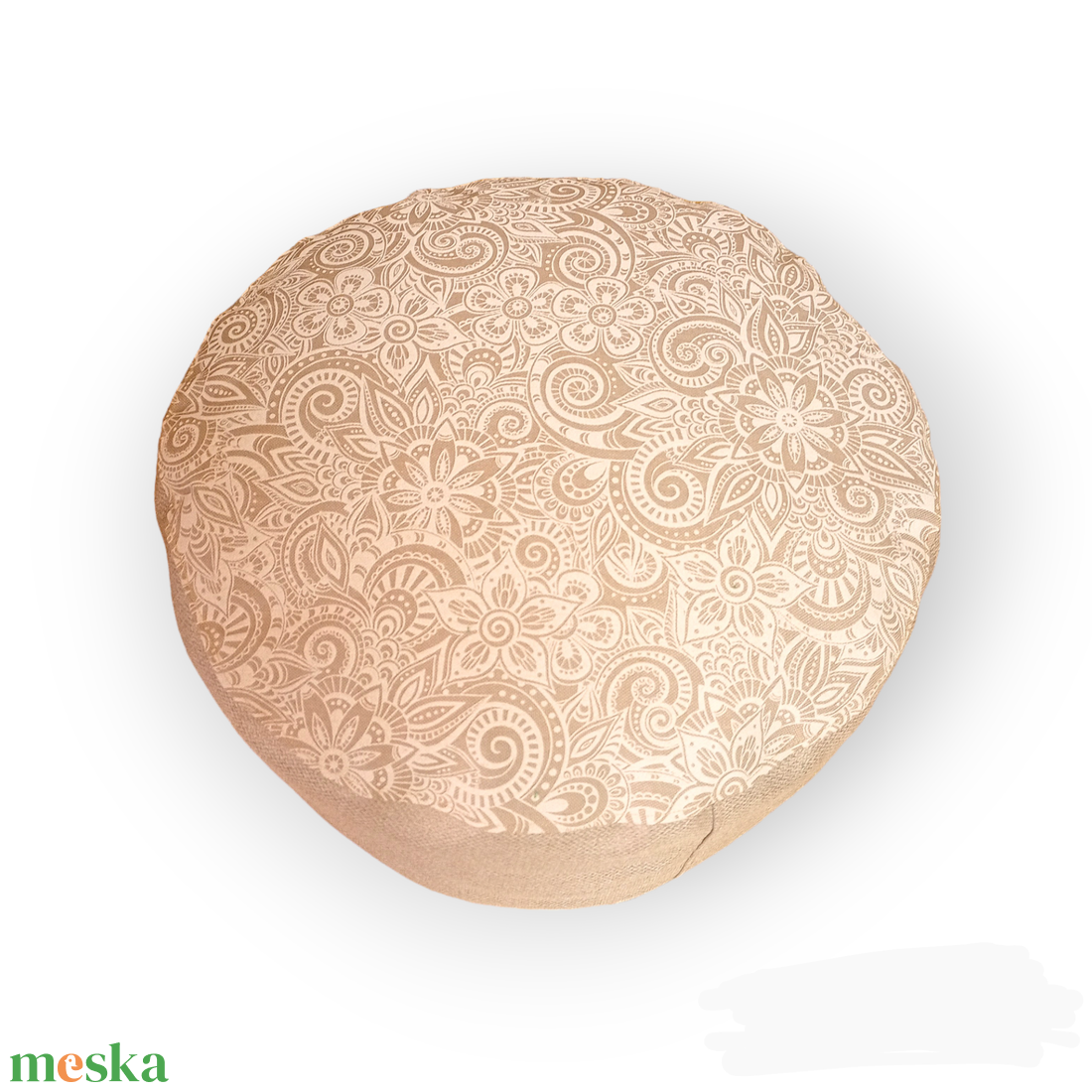 Meditációs, jóga ülőpárna tönköly pelyvával töltve, Bege-fehér, kasmír mintás - játék & sport - sport és kikapcsolódás - jóga, pilates, torna - jógapárna - Meska.hu