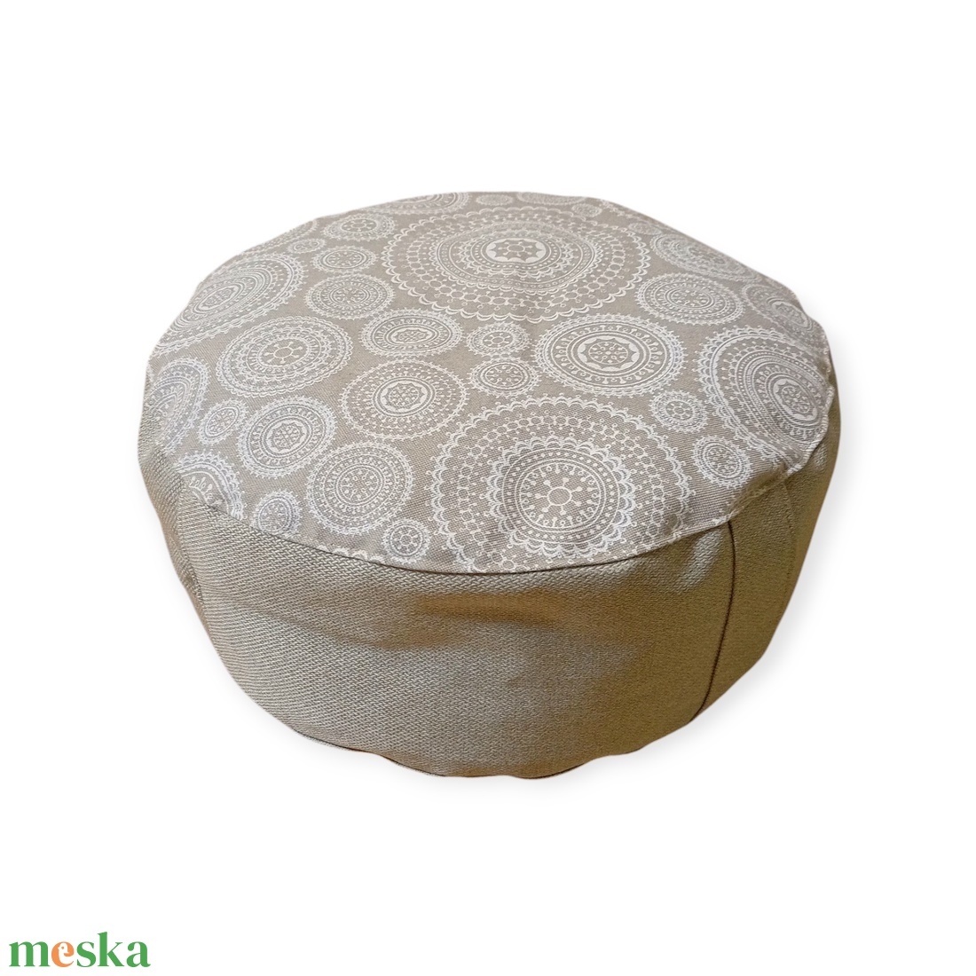 Meditációs, jóga ülőpárna tönköly pelyvával töltve, Bege-fehér, csipke mintás - játék & sport - sport és kikapcsolódás - jóga, pilates, torna - jógapárna - Meska.hu