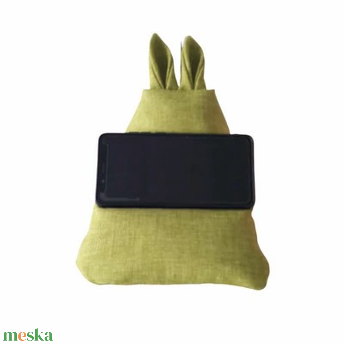 Nyuszifüles mini babzsák mobiltartó kivizöld  - otthon & életmód - tárolás & rendszerezés - asztali telefontartó - Meska.hu