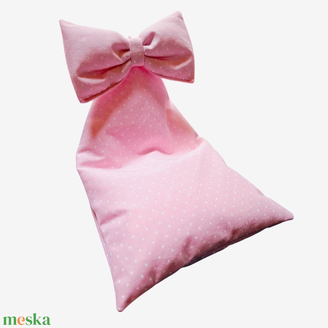 Nyuszifüles mini babzsák mobiltartó halvány rózsaszín pöttyös, masnival - otthon & életmód - tárolás & rendszerezés - asztali telefontartó - Meska.hu