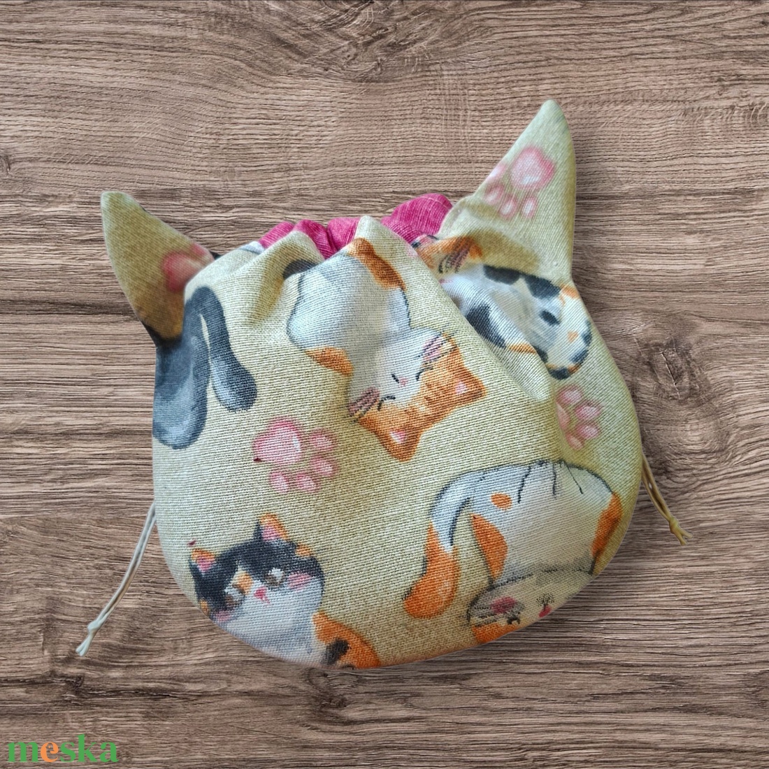 Cicafüles összehúzható zsákocska neszeszer, cicás - táska & tok - neszesszer - Meska.hu