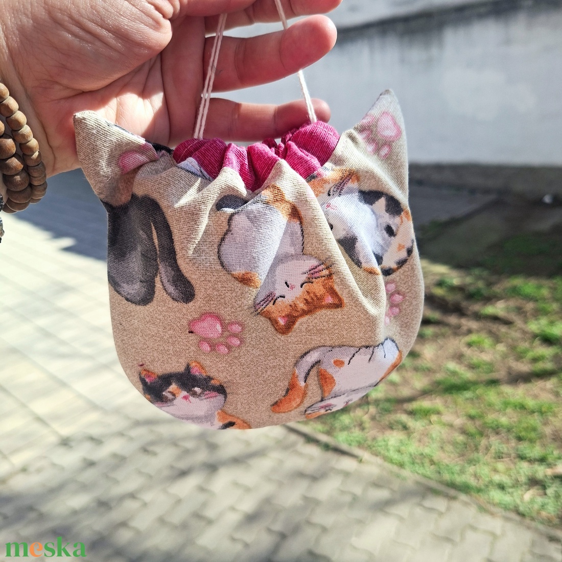 Cicafüles összehúzható zsákocska neszeszer, cicás - táska & tok - neszesszer - Meska.hu