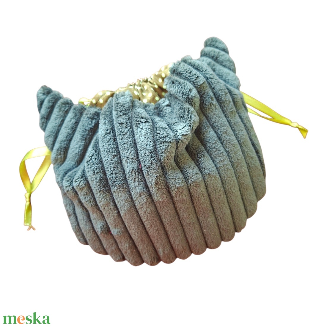 Cicafüles összehúzható zsákocska neszeszer, zöld bársony - táska & tok - neszesszer - Meska.hu