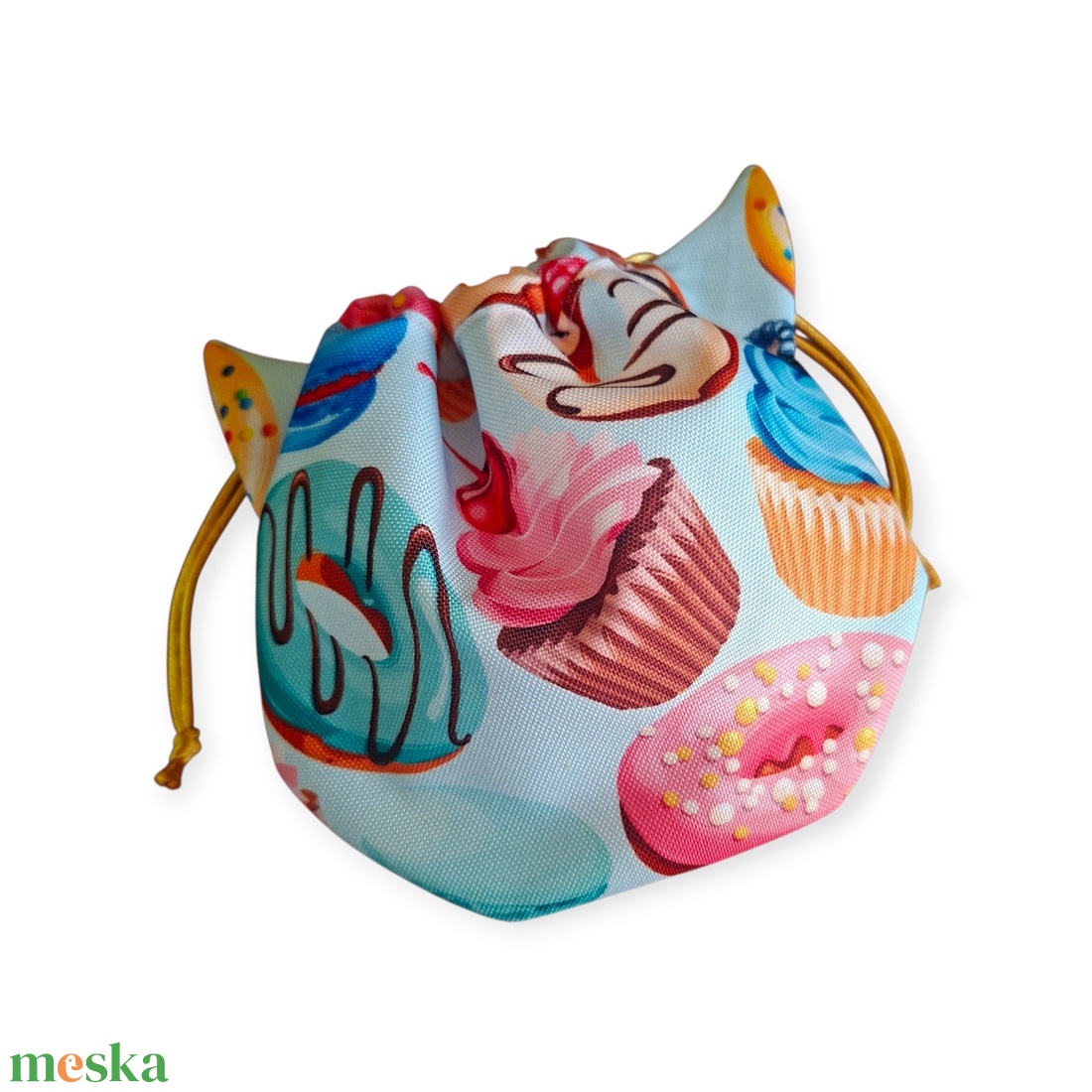 Cicafüles összehúzható zsákocska neszeszer,  fánkos, muffinos - táska & tok - neszesszer - Meska.hu