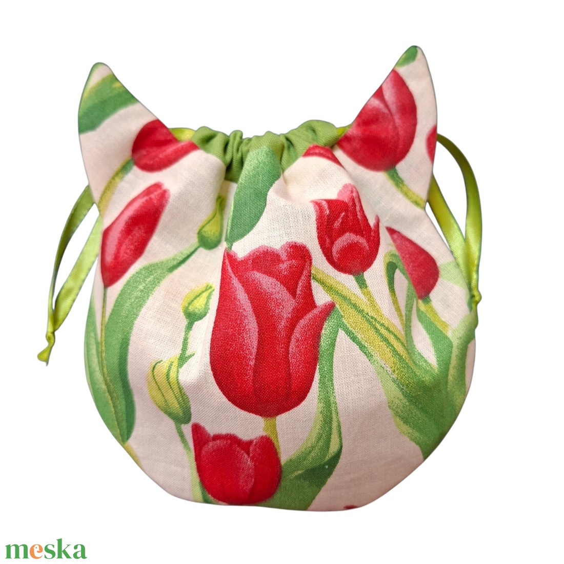Cicafüles összehúzható zsákocska neszeszer, tulipános  - táska & tok - neszesszer - Meska.hu