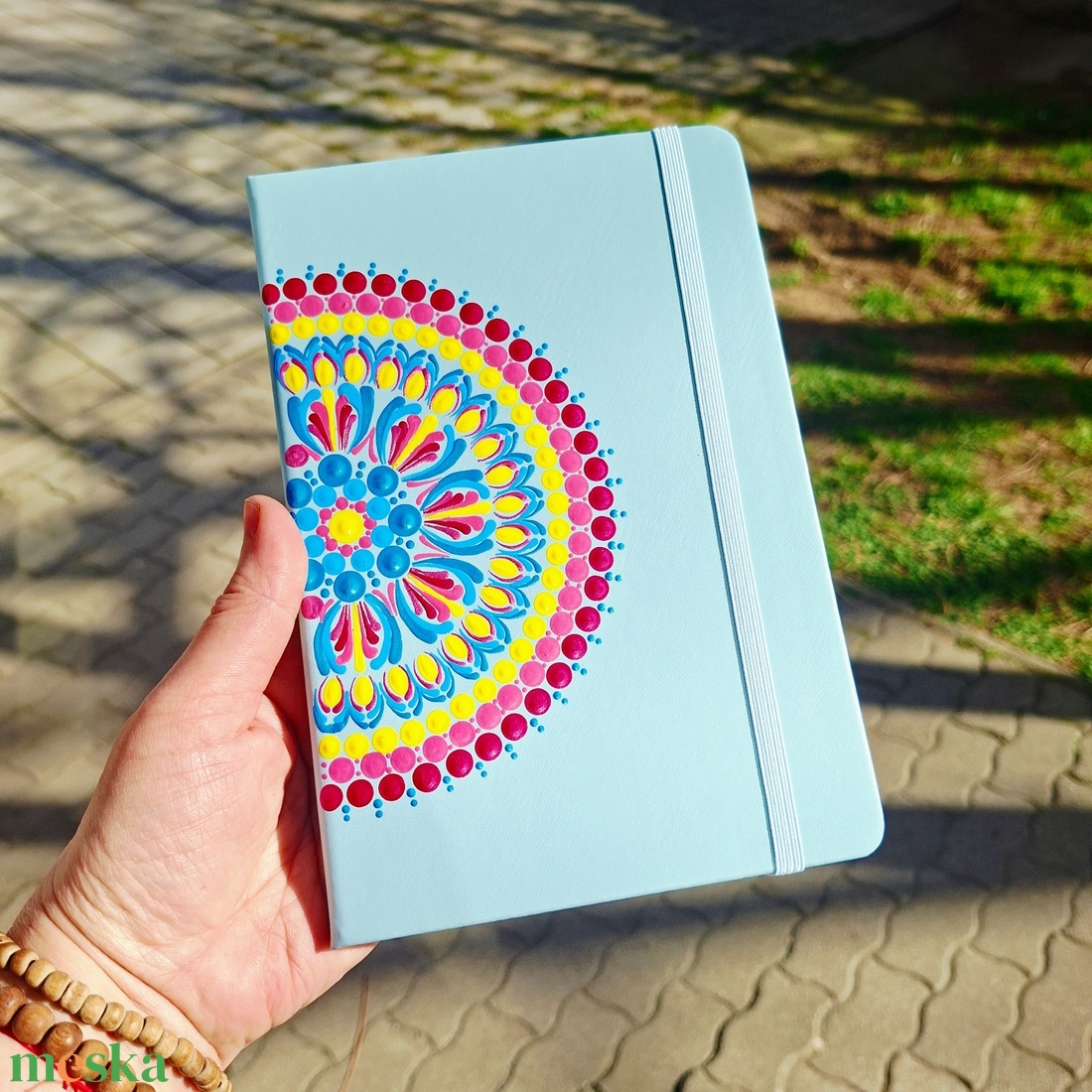 Pontfestett mandalás jegyzetfüzet vonalas, menta - kék, rózsaszín - otthon & életmód - papír, írószer - jegyzetfüzet & napló - Meska.hu