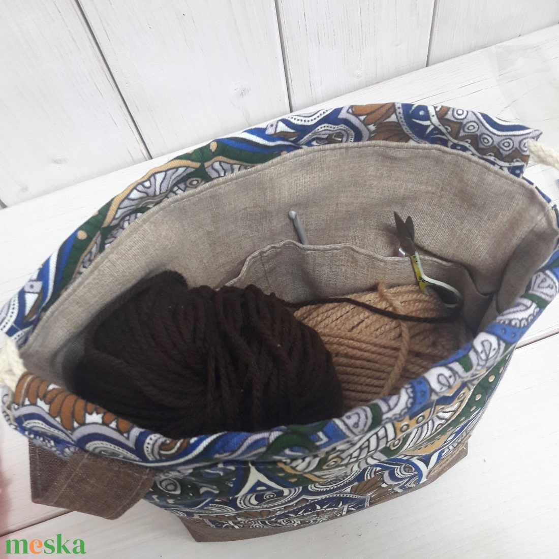 Project bag, neszeszer - Kézzel hímzett, narancs cicás - táska & tok - bevásárlás & shopper táska - shopper, textiltáska, szatyor - Meska.hu