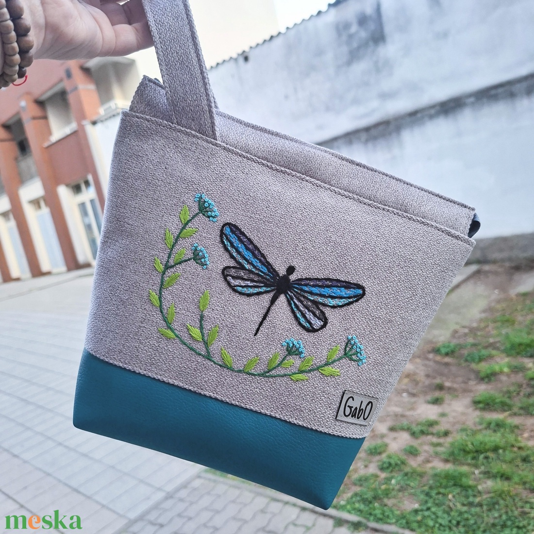 Project bag, neszeszer - Kézzel hímzett, szitakötős - táska & tok - bevásárlás & shopper táska - shopper, textiltáska, szatyor - Meska.hu